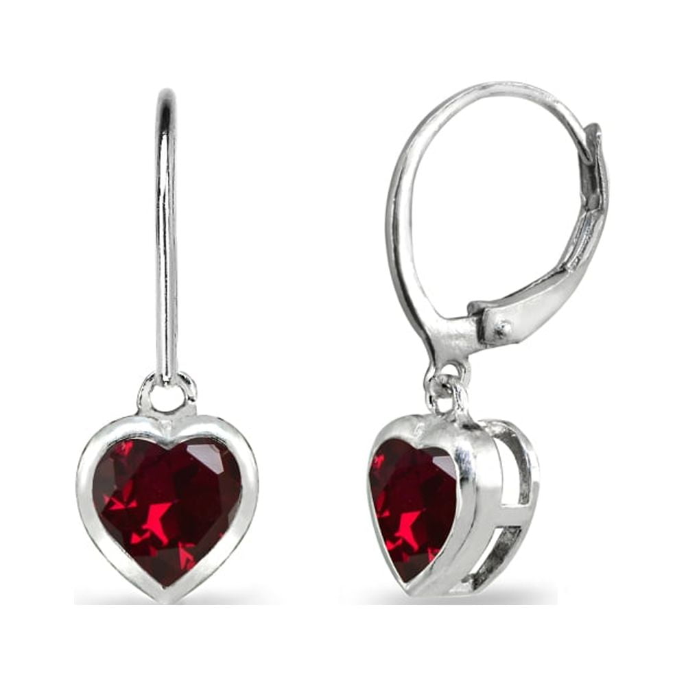 Created Ruby 6mm Heart Bezel-Set Dainty Dangle Leverback Earrings in Sterling Silver