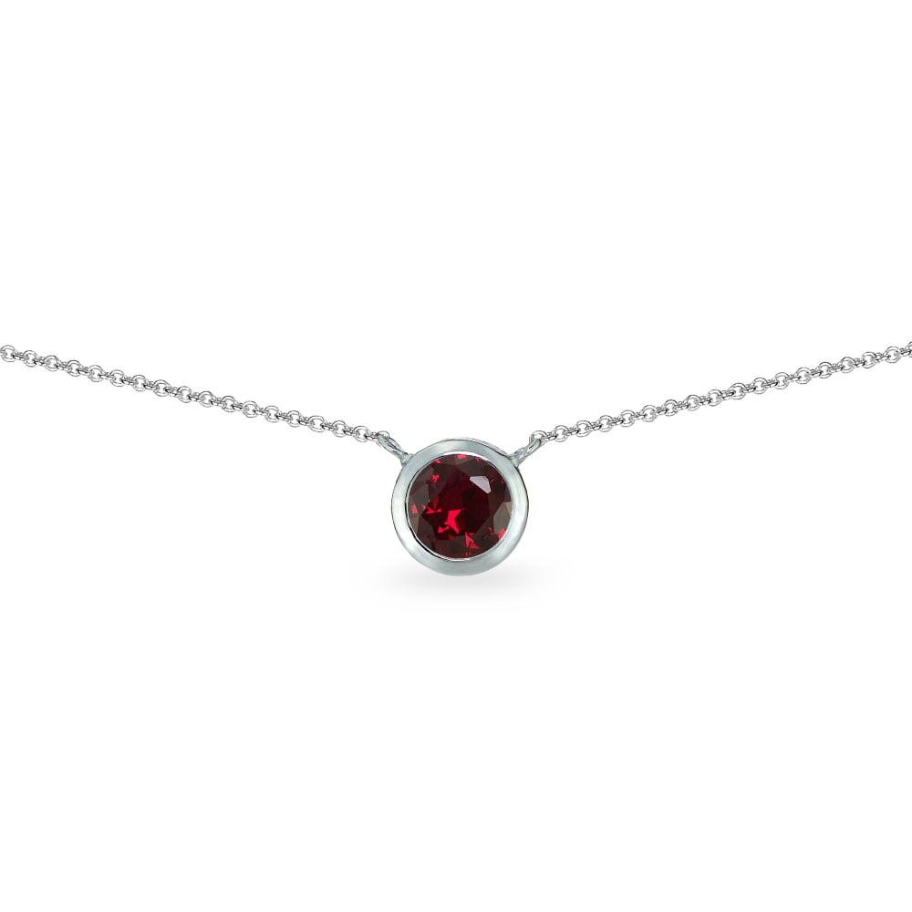 Created Ruby 6mm Round Bezel-Set Dainty Sterling Silver Choker Necklace