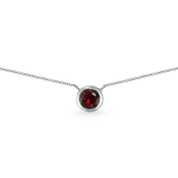 Created Ruby 6mm Round Bezel-Set Dainty Sterling Silver Choker Necklace