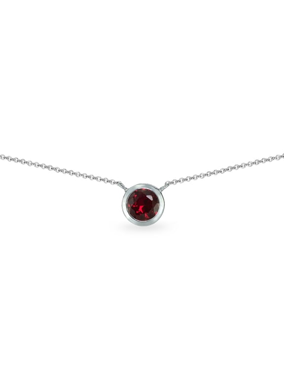 Created Ruby 6mm Round Bezel-Set Dainty Sterling Silver Choker Necklace