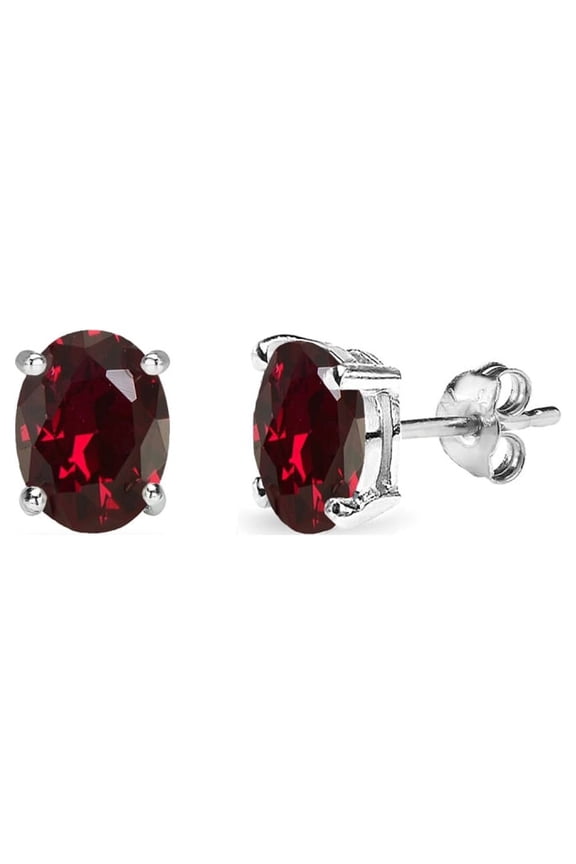 Created Ruby 6x4mm Oval-Cut Solitaire Sterling Silver Stud Earrings