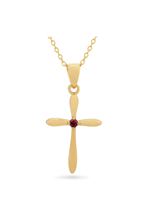Created Ruby Cross Pendant in 14K Gold over Sterling Silver, 18 Inches