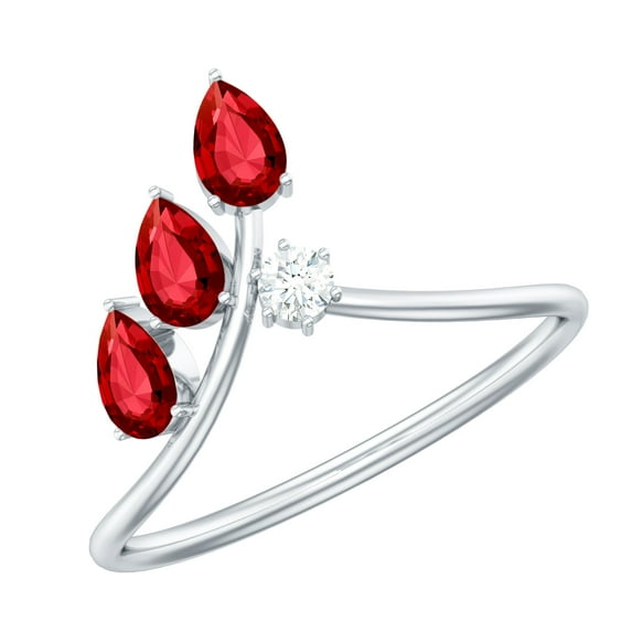 Rosec Jewels Lab Grown Ruby Diamond Stackable Ring - Nature Inspired Leaf Ring - AAAA Quality, 10K White Gold, US 11.50