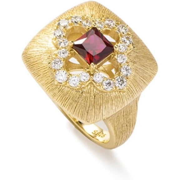Created Ruby Rings for Women with Brushed Finish Sterling Silver Gold Rings Princess Cut Gold Engagement Rings CZ Wedding Rings for Bridal