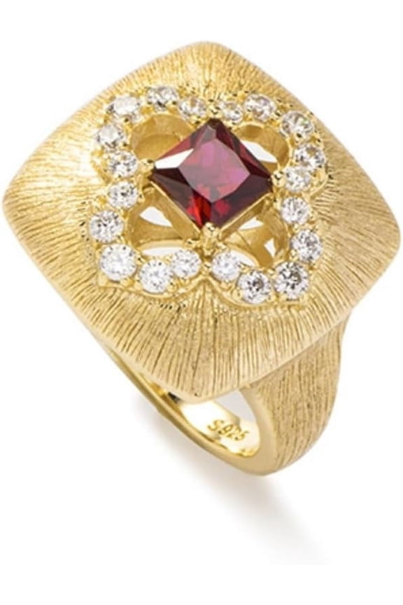 Created Ruby Rings for Women with Brushed Finish Sterling Silver Gold Rings Princess Cut Gold Engagement Rings CZ Wedding Rings for Bridal