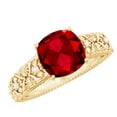 thumbnail image 1 of Rosec Jewels Created Ruby Solitaire Engagement Vintage Ring with Diamond (2 Carat Cushion Cut Ruby), 18K Yellow Gold, US 10.50, 1 of 8