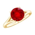 thumbnail image 1 of Rosec Jewels Lab Grown Ruby Solitaire Engagement Ring 2 Ct - Split Shank Ring for Women - AAAA Grade Certified - with Jewelry Box, 14K Yellow Gold, US 11.50, 1 of 9
