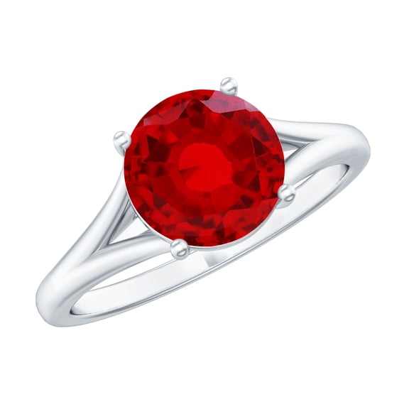 Rosec Jewels Lab Grown Ruby Solitaire Engagement Ring 2 Ct - Split Shank Ring for Women - AAAA Grade Certified - with Jewelry Box, 925 Sterling Silver, US 4.00