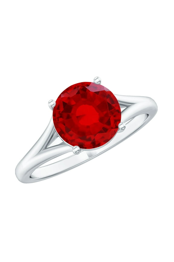 Lab Grown Ruby Solitaire Engagement Ring 2 Ct - Split Shank Ring for Women - AAAA Grade Certified - With Jewelry Box, 925 Sterling Silver, US 4.00