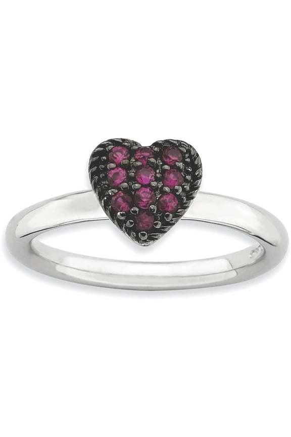 Created Ruby Sterling Silver Heart Ring