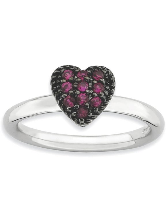 Created Ruby Sterling Silver Heart Ring