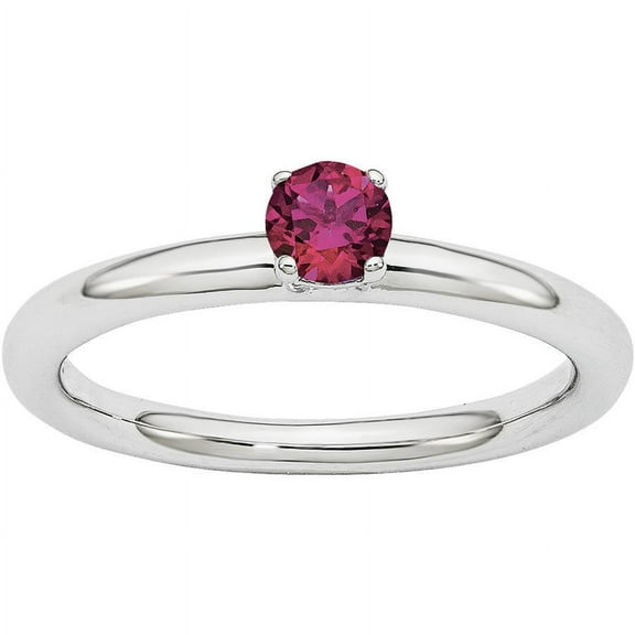 Created Ruby Sterling Silver Rhodium Ring