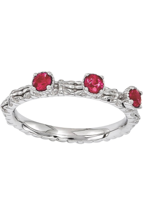 Created Ruby Sterling Silver Three-Stone Ring