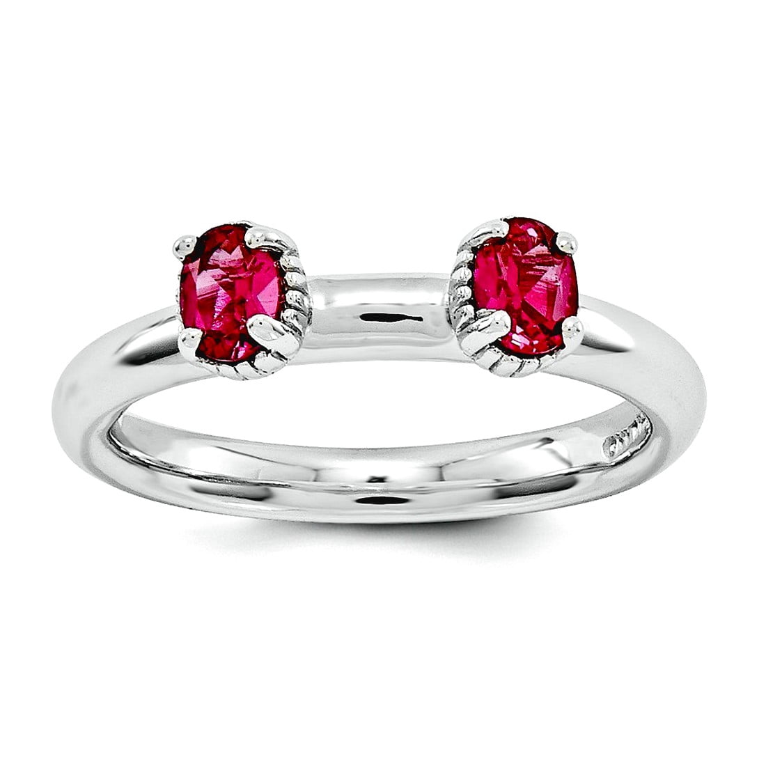 2.5mm 925 Sterling Silver Polished Prong set Stackable Created Ruby Two Stone Ring Size 9 Stackable Ring for Women