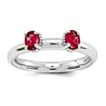 thumbnail image 1 of 2.5mm 925 Sterling Silver Polished Prong set Stackable Created Ruby Two Stone Ring Size 5 Stackable Ring for Women, 1 of 2