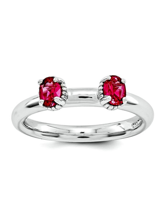 2.5mm 925 Sterling Silver Polished Prong set Stackable Created Ruby Two Stone Ring Size 5 Stackable Ring for Women
