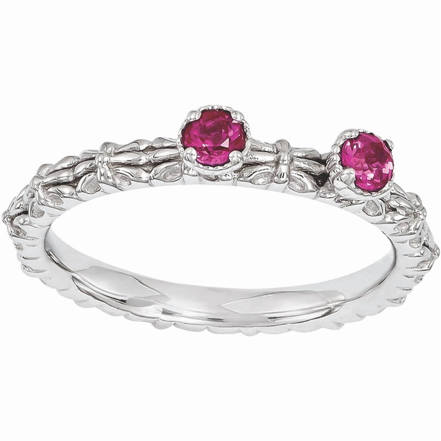 Created Ruby Sterling Silver Two-Stone Ring