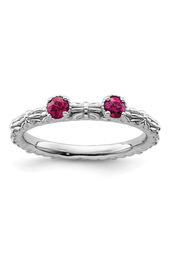 Created Ruby Sterling Silver Two-Stone Ring