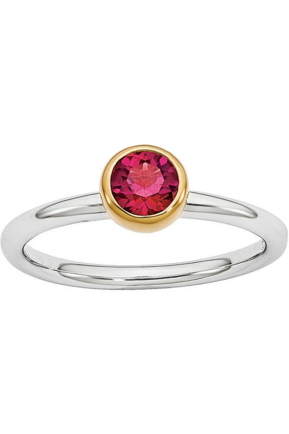 Created Ruby Sterling Silver with Gold-Plate Ring