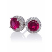 Created Ruby Stud with Created White Sapphire Halo Earrings