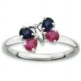 thumbnail image 1 of Created Ruby and Created Sapphire Sterling Silver Butterfly Ring, 1 of 6