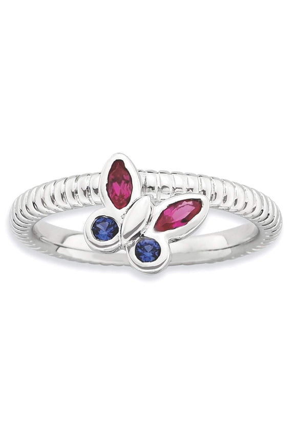 Created Ruby and Created Sapphire Sterling Silver Butterfly Ring