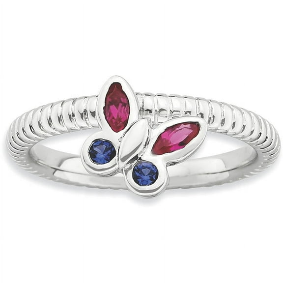 Created Ruby and Created Sapphire Sterling Silver Butterfly Ring