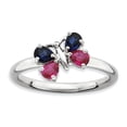 thumbnail image 1 of Created Ruby and Created Sapphire Sterling Silver Butterfly Ring, 1 of 5