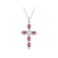 thumbnail image 1 of Created Ruby and Created White Sapphire Sterling Silver Cross Pendant, 18", 1 of 1
