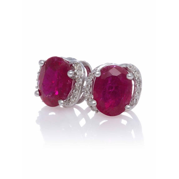 Created Ruby and Diamond Sterling Silver Oval Earrings