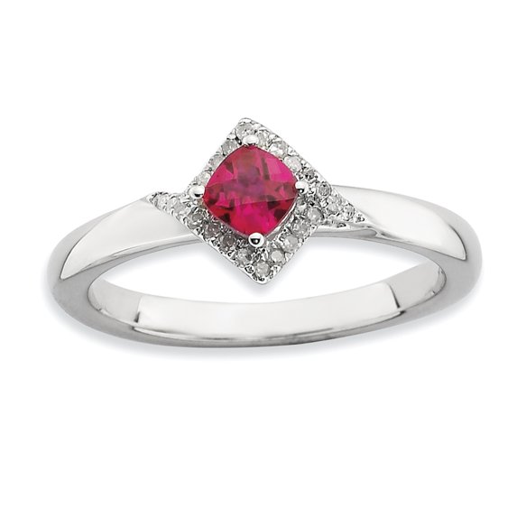 Created Ruby and Diamond Sterling Silver Polished Ring