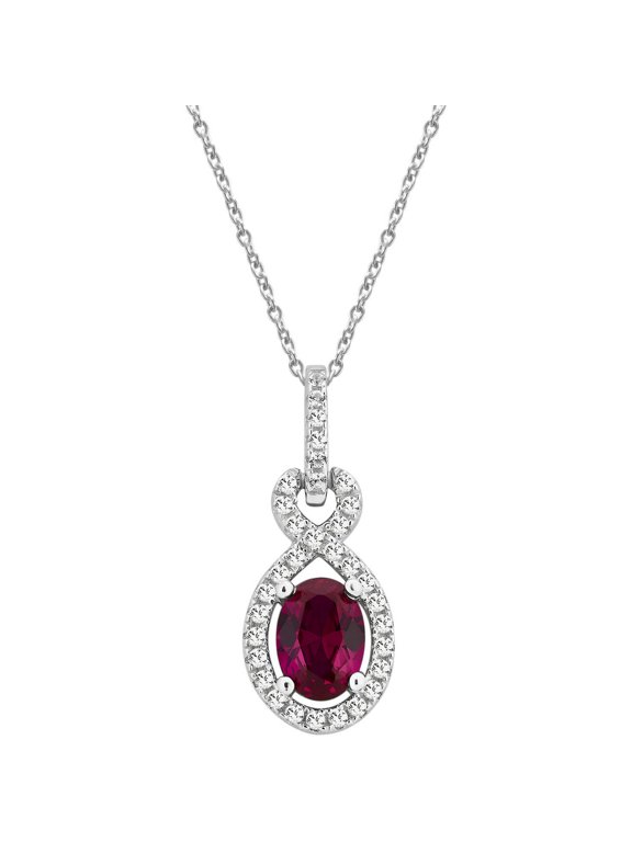 Created Ruby and White Sapphire Gemstone Sterling Silver Pendant, 18" Chain