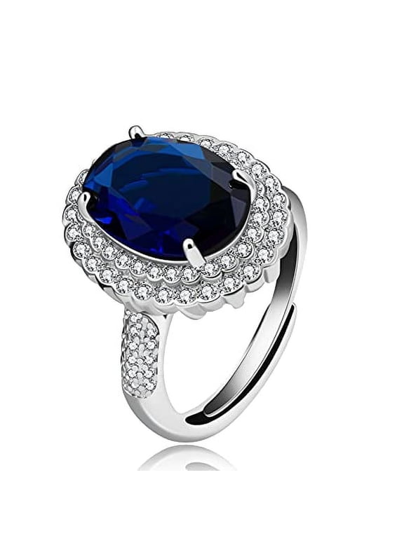 Created Sapphire Blue Cubic Zirconia Wedding Rings for Women, Open Size, Engagement Statement Jewelry Y664 (blue)…