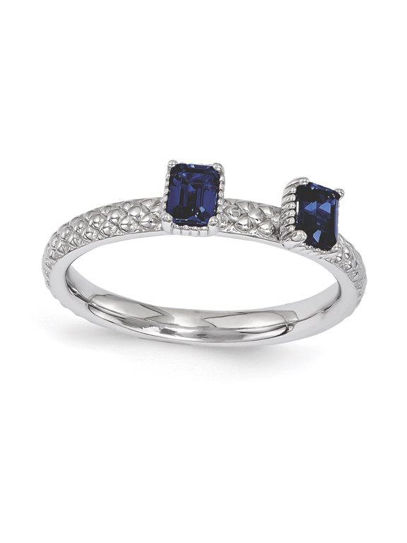 Created Sapphire Sterling Silver Two-Stone Ring