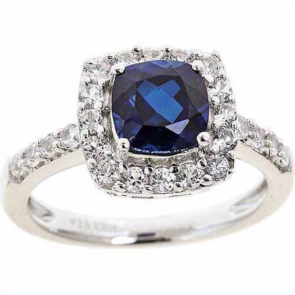 Created Sapphire and Created White Sapphire Sterling Silver Ring, Size 7