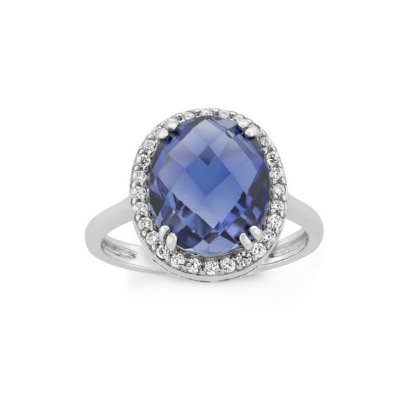 Created Sapphire and Cubic Zirconia Sterling Silver Oval Halo Ring