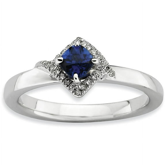 Created Sapphire and Diamond Sterling Silver Polished Ring
