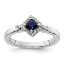 Created Sapphire and Diamond Sterling Silver Polished Ring