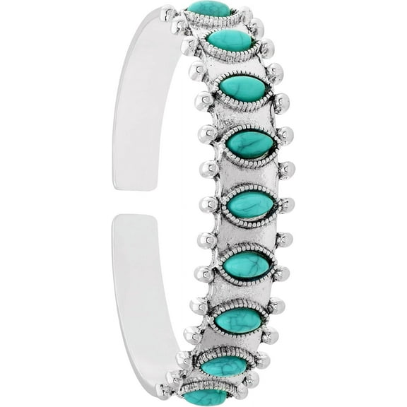 Created Turquoise Bangle For Women - Oval Shape Cuff Bangle Jewelry