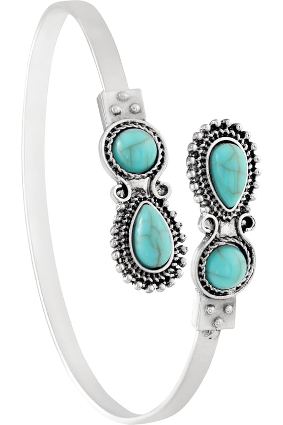 Created Turquoise Bangle For Women - Pear Shape Silver-Overlay Cuff Bangle Jewelry