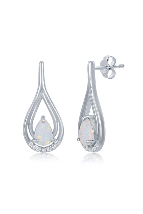 Created White/Blue Opal Pear-Shaped with Cubic Zirconia Sterling Silver Lightweight Dangling Earrings Jewelry for Women or Teens