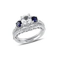 thumbnail image 1 of Created White & Created Blue Sapphire 2 Carat (Ctw) with Diamond 1/3 Carat (Ctw) Engagement Ring and Bridal Wedding Set 10K White Gold, 1 of 7
