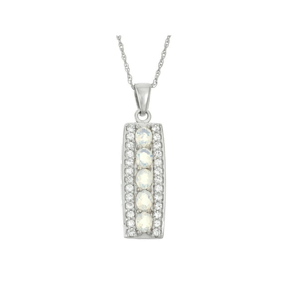 Created White Opal and White Topaz Sterling Silver Oval and Round Stone Pendant, 18"