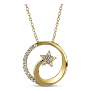 Created White Sapphire 18kt Gold over Sterling Silver Shooting Star Necklace, 18"