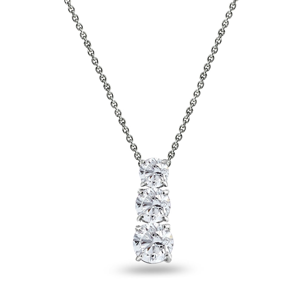 Created White Sapphire Round 3-Stone Journey Sterling Silver Pendant Necklace
