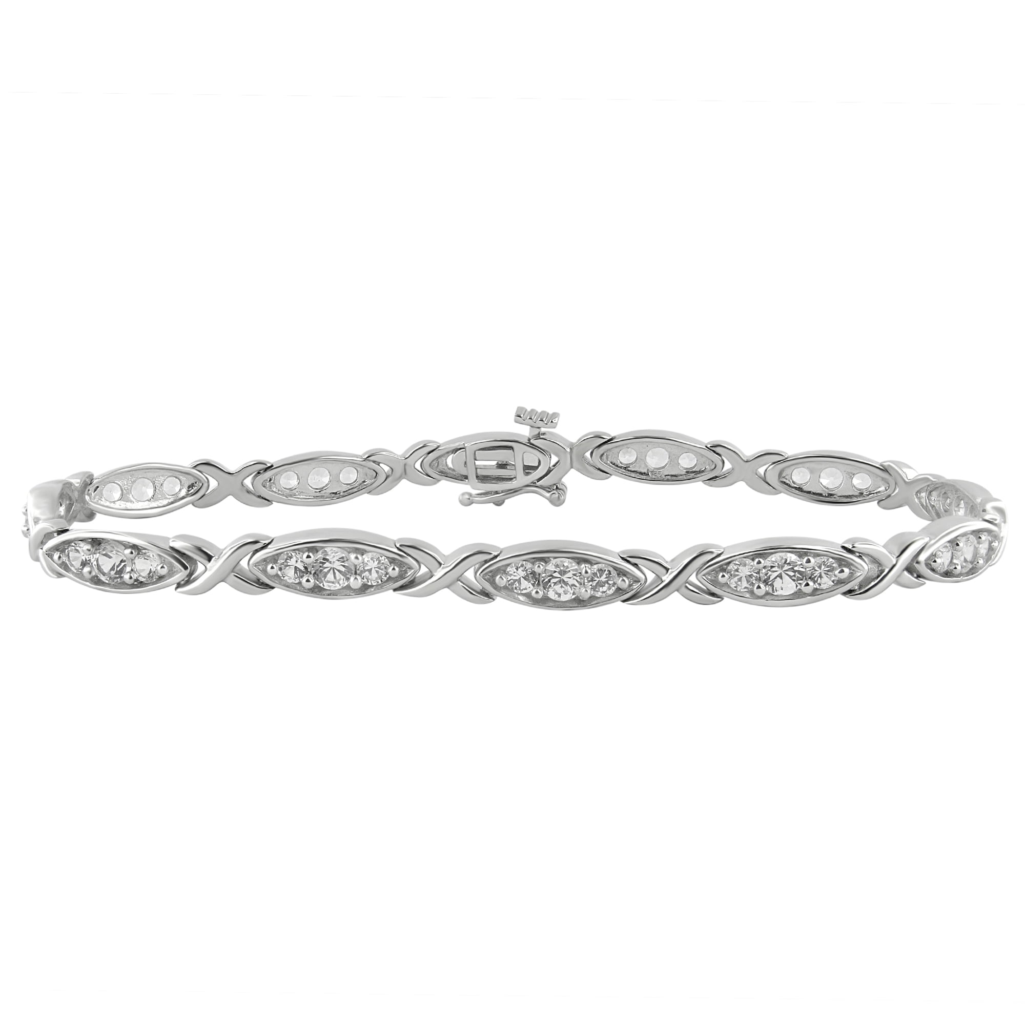 Created White Sapphire Silver Tone over Brass Fashion Bracelet,7.5 Inch.