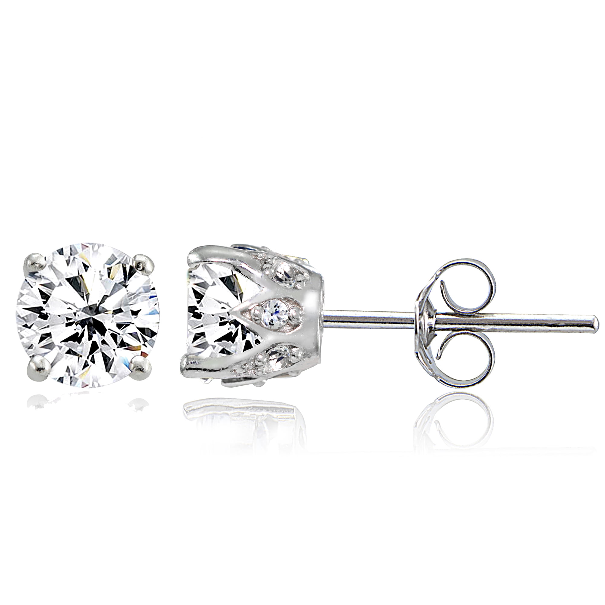 Created White Sapphire Sterling Silver Crown Stud Earrings