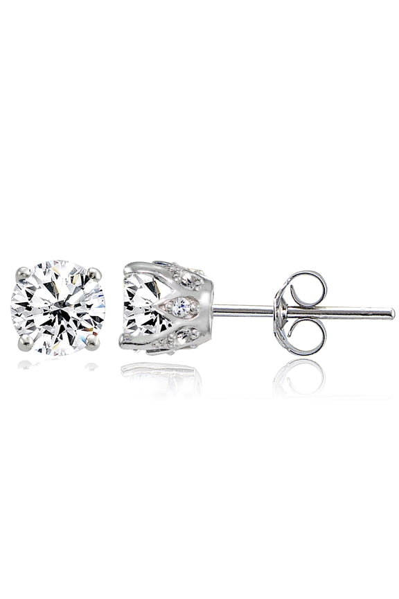 Created White Sapphire Sterling Silver Crown Stud Earrings