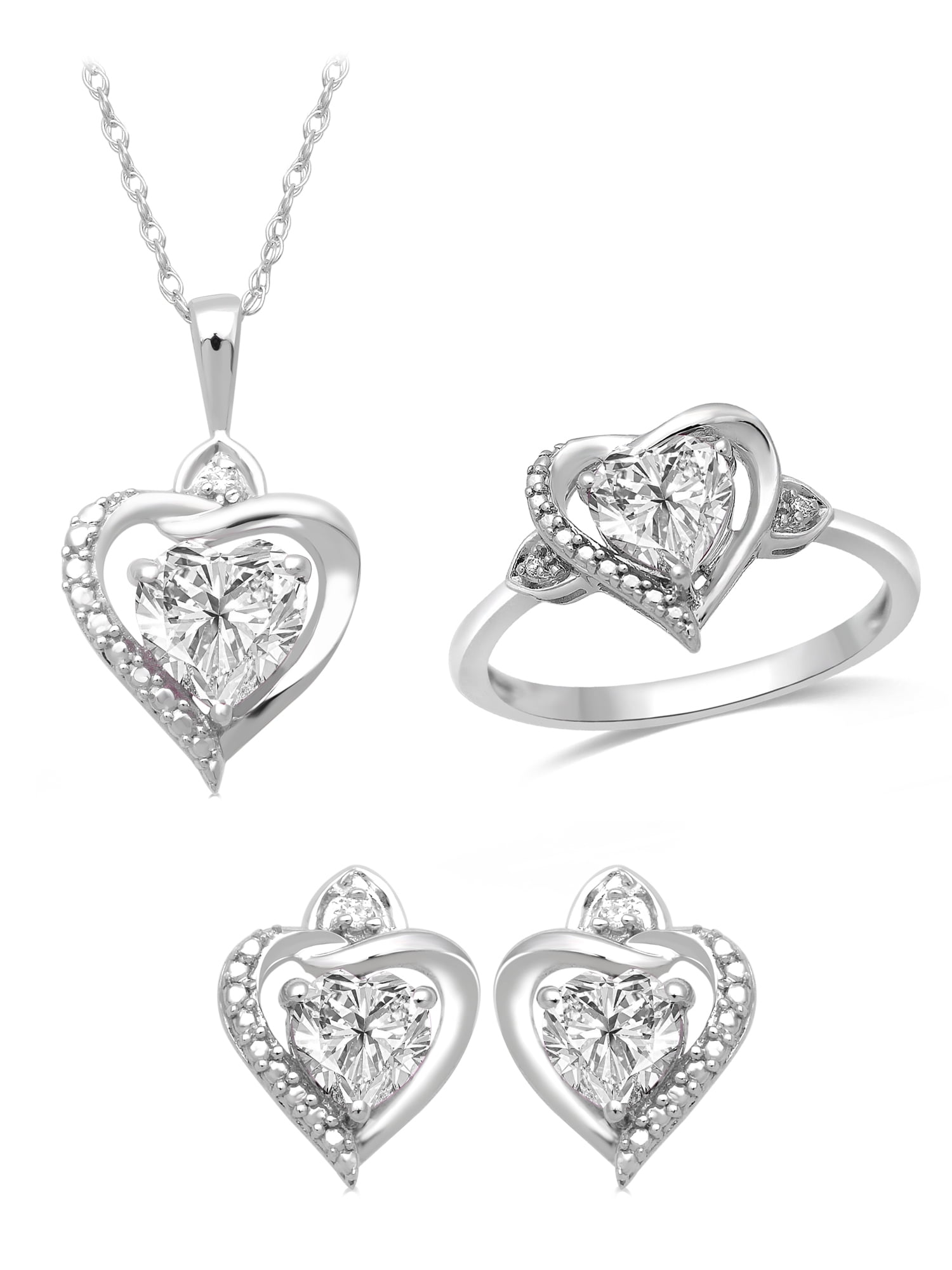 Sapphire Necklace, Earrings & Ring Sterling Silver Set main image 1