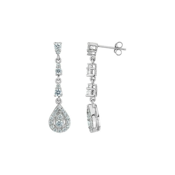 Created White Topaz Tear Drop Earrings in Sterling Silver
